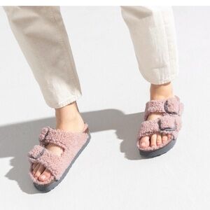 BIRKENSTOCK PAPILLIO Arizona big buckle teddy shearling pink slippers sandals